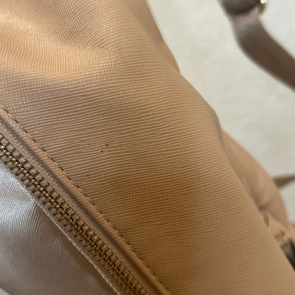 RYLA Diaper Bag Backpack Beige Vegan Leather Gold Hardware Neutral Minimalist